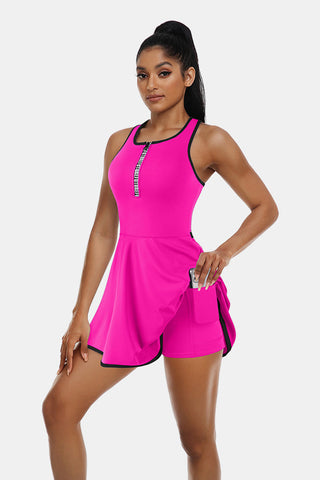 Tennis Dress Workout Dress with Shorts and Built-in Bra Sleeveless Athletic Racerback Magenta Golf Dress