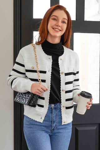 Knit Striped Button Long Sleeve Cardigan Sweaters