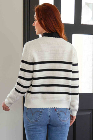 Knit Striped Button Long Sleeve Cardigan Sweaters