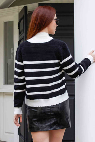 Knit Striped Button Long Sleeve Cardigan Sweaters