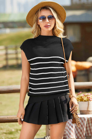 Oversized Mock Neck Cap Sleeve Sweater Vest