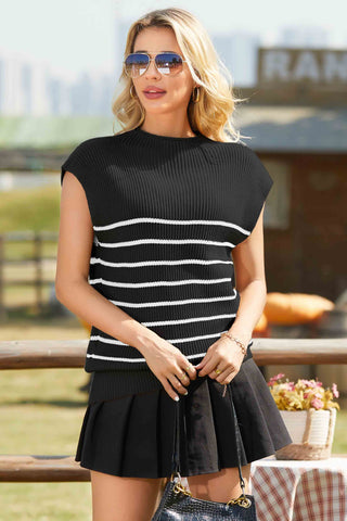 Oversized Mock Neck Cap Sleeve Sweater Vest