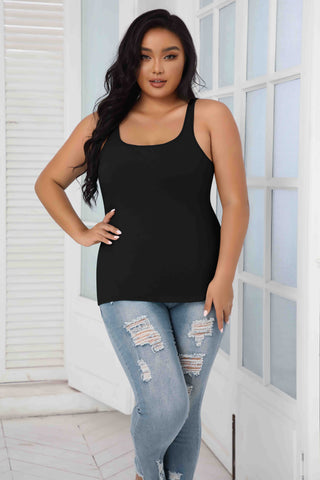 Plus Size Tank Top for Women with Shelf Bra Adjustable Wide Strap Black Camisole