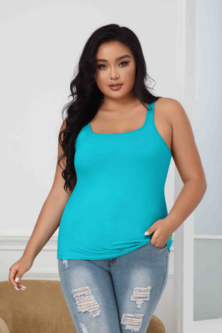 Womens Large Size Slim Straps Tanks Tops Built-in shelf Bra Solid Basic Cami