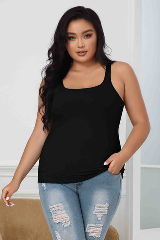 Plus Size Tank Top for Women with Shelf Bra Adjustable Wide Strap Black Camisole