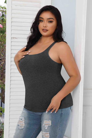 Large Size Slim Straps Tanks Tops Built-in shelf Bra Basic Camisoles Brown