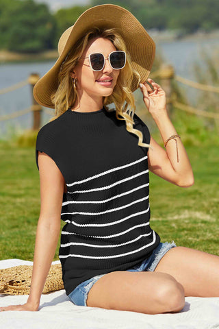 Oversized Mock Neck Cap Sleeve Sweater Vest