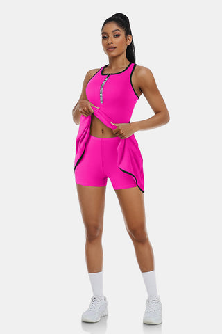 Tennis Dress Workout Dress with Shorts and Built-in Bra Sleeveless Athletic Racerback Magenta Golf Dress