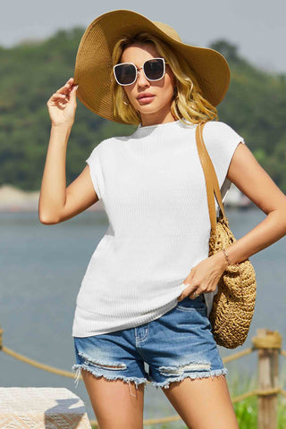 Oversized Mock Neck Cap Sleeve Sweater Vest
