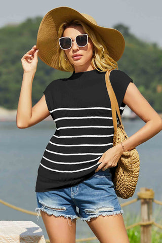 Oversized Mock Neck Cap Sleeve Sweater Vest