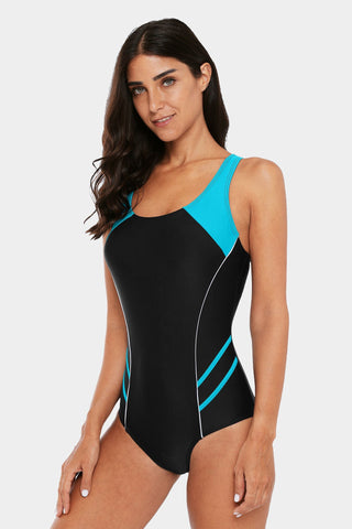 Attraco Turquoise Women's Colorblock Slimming One Piece Swimsuit-Attraco | Fashion Outdoor Clothing