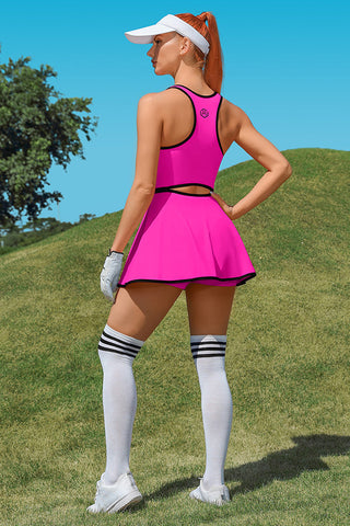Tennis Dress Workout Dress with Shorts and Built-in Bra Sleeveless Athletic Racerback Magenta Golf Dress