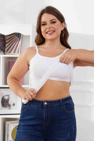 Womens Large Size Slim Straps Tanks Tops Built-in shelf Bra Basic Cami