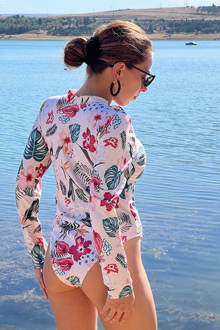 Sweety Pink Floral Zip Long Sleeve UPF50+ Rash Guard