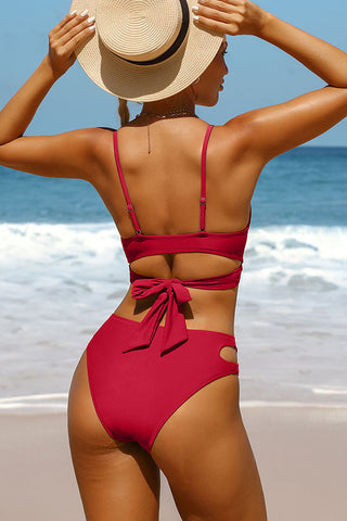 U Neck High Cut Tie Back Backless Cut Out Bikini Suits