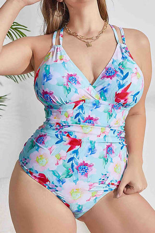 Womens Plus Size Printed One Piece Swimsuits Tummy Control Bathing Suits Wrapped V Neck Swimwear