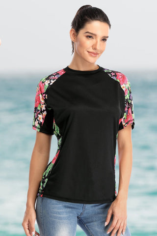 Women's Floral UPF 50+ Short Sleeve Rash Guard Swim Shirt