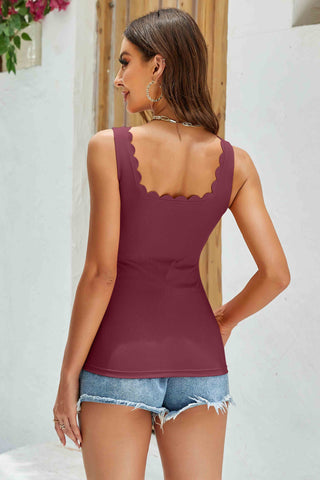 Scallop Trim Square Neck Tank Tops with Built in Bras for Women