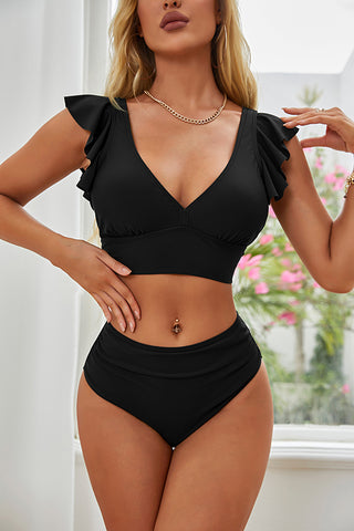 Ruffle Trim V Neck Bikini 2 Pieces Bathing Suits